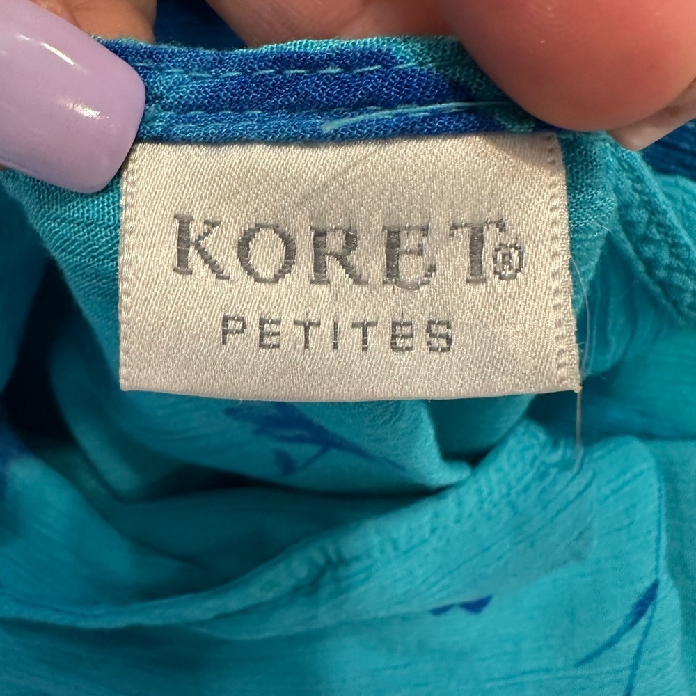Vintage Koret Petites Sleeveless Floral Maxi Dress Blue Teal Summer Resort M - Picture 7 of 7